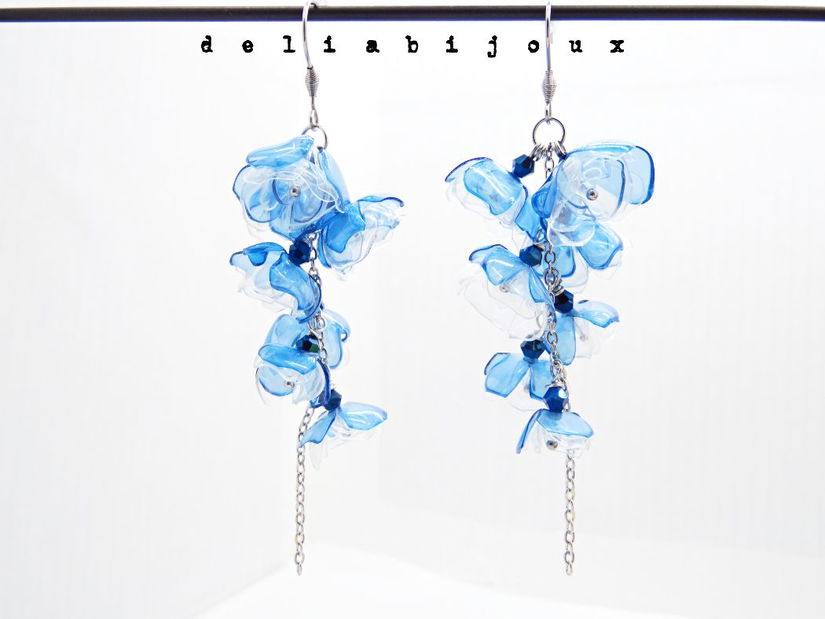 Cercei statement handmade unicat - PET-uri (plastic) reciclate - flori (cod1315)