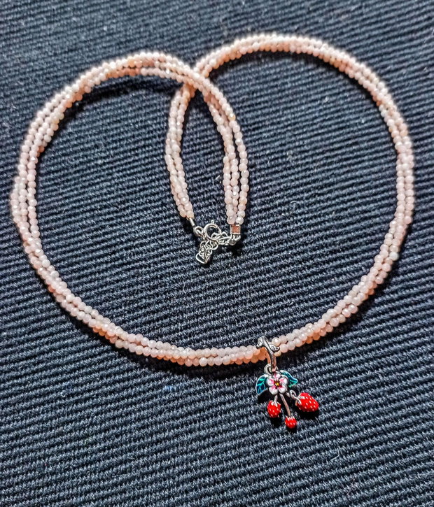 Colier argint X3 cuart rose charm argint emailat capsuni minimalist boho chic trendy