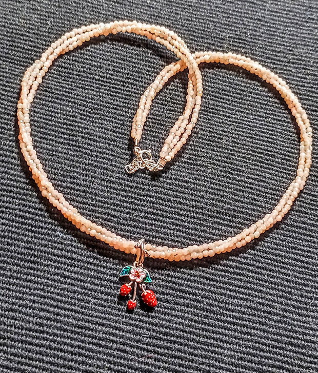 Colier argint X3 cuart rose charm argint emailat capsuni minimalist boho chic trendy