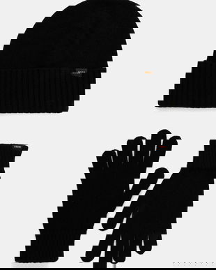 BOSS Orange căciulă și mănuși de lână 2-pack negru 50551225