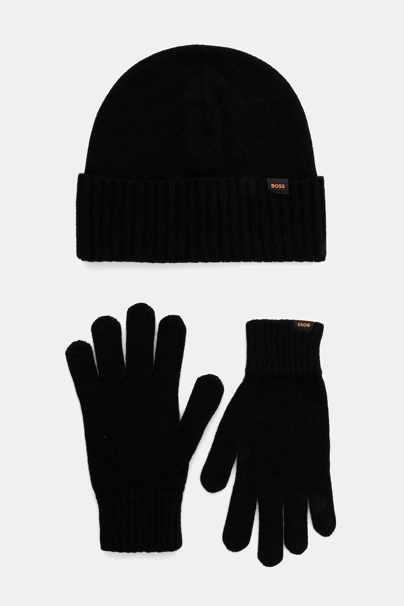 BOSS Orange căciulă și mănuși de lână 2-pack negru 50551225