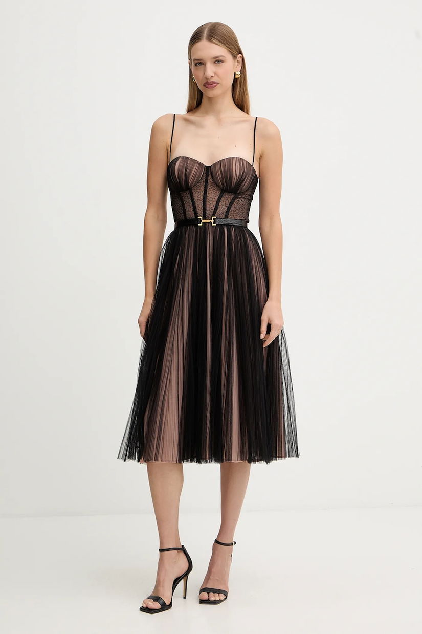 Elisabetta Franchi rochie culoarea negru, midi, evazați, AB88957E2