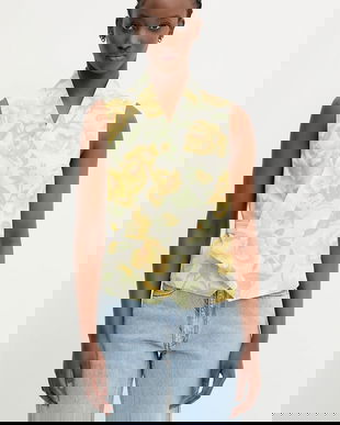 Kenzo vestă cu amestec de in culoarea galben, un singur rand de nasturi, FF52GI0099O1.01