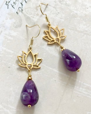 Cercei vintage Ametist & flori de lotus