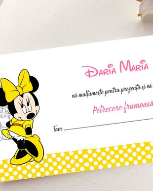 Plicuri bani botez fetițe Minnie mouse în rochiță galbenă