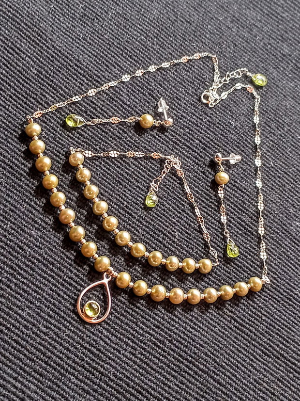 Set argint perle naturale de cultura peridot charm colier bratara cercei lant argint minimalist boho chic trendy