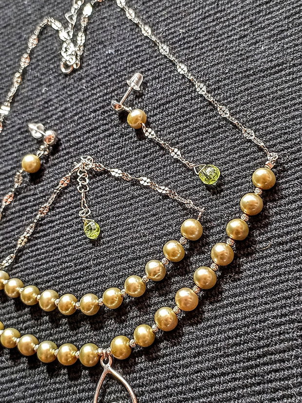 Set argint perle naturale de cultura peridot charm colier bratara cercei lant argint minimalist boho chic trendy