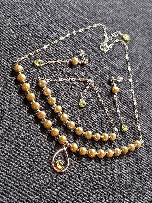Set argint perle naturale de cultura peridot charm colier bratara cercei lant argint minimalist boho chic trendy
