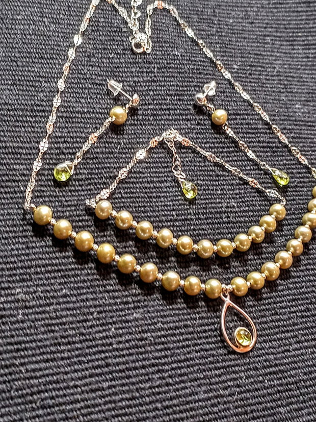 Set argint perle naturale de cultura peridot charm colier bratara cercei lant argint minimalist boho chic trendy