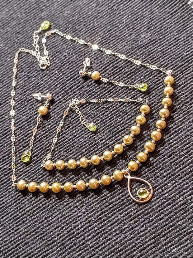 Set argint perle naturale de cultura peridot charm colier bratara cercei lant argint minimalist boho chic trendy