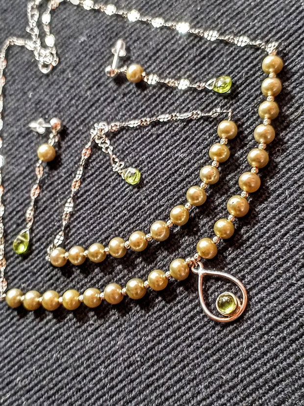 Set argint perle naturale de cultura peridot charm colier bratara cercei lant argint minimalist boho chic trendy