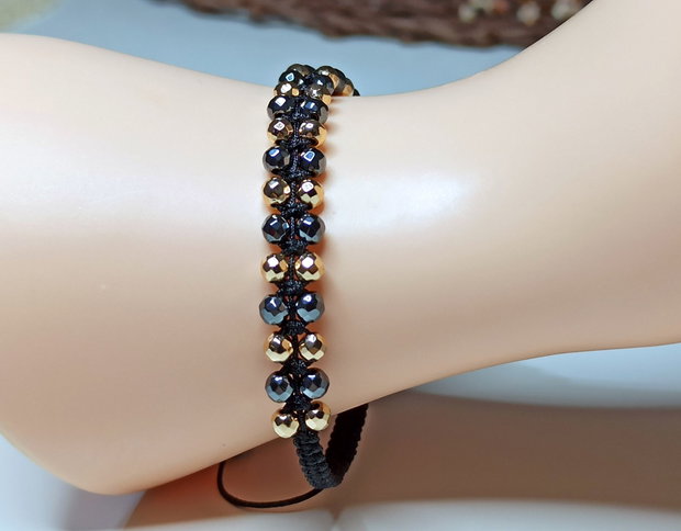 Brăţări unisex, reglabile, cu piatră semipreţioasă de Hematit auriu și negru.