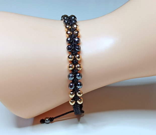 Brăţări unisex, reglabile, cu piatră semipreţioasă de Hematit auriu și negru.