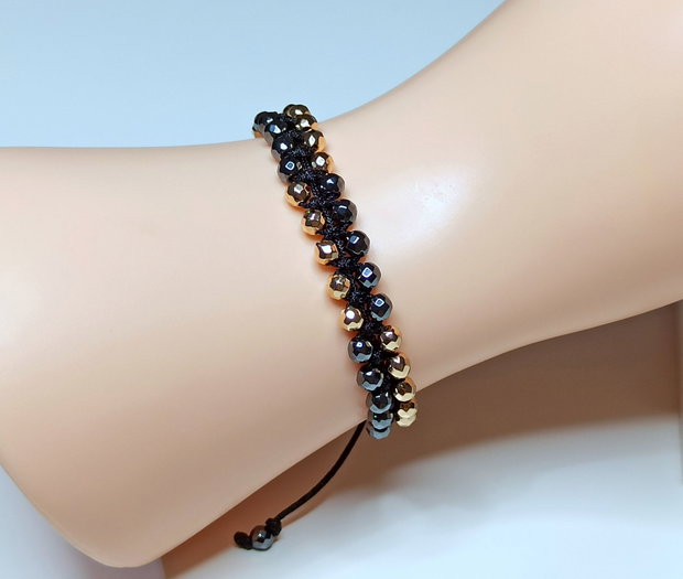 Brăţări unisex, reglabile, cu piatră semipreţioasă de Hematit auriu și negru.