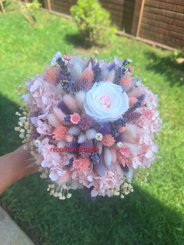 Buchet mireasa trandafir criogenat / Buchet nașa flori uscate