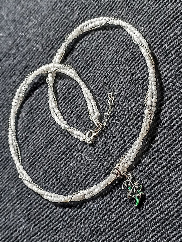 Colier argint X3 piatra lunii lant cu bile charm margaritar argint minimalist boho chic trendy - Transport gratuit