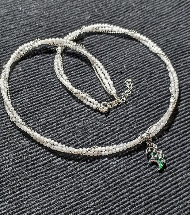 Colier argint X3 piatra lunii lant cu bile charm margaritar argint minimalist boho chic trendy - Transport gratuit