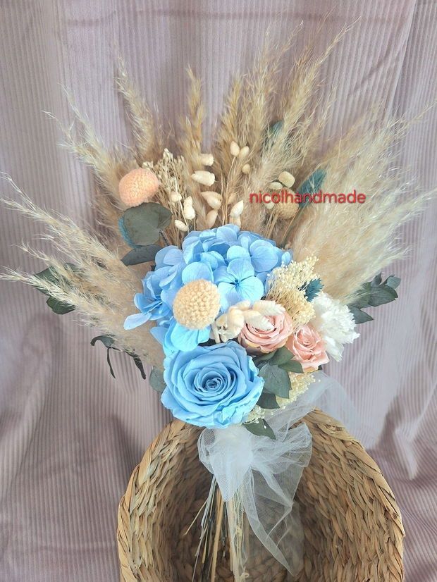 Buchet mireasa trandafiri albastri