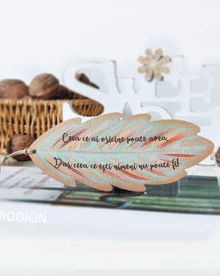 Semn de carte frunza pictat manual personalizat cu mesaj