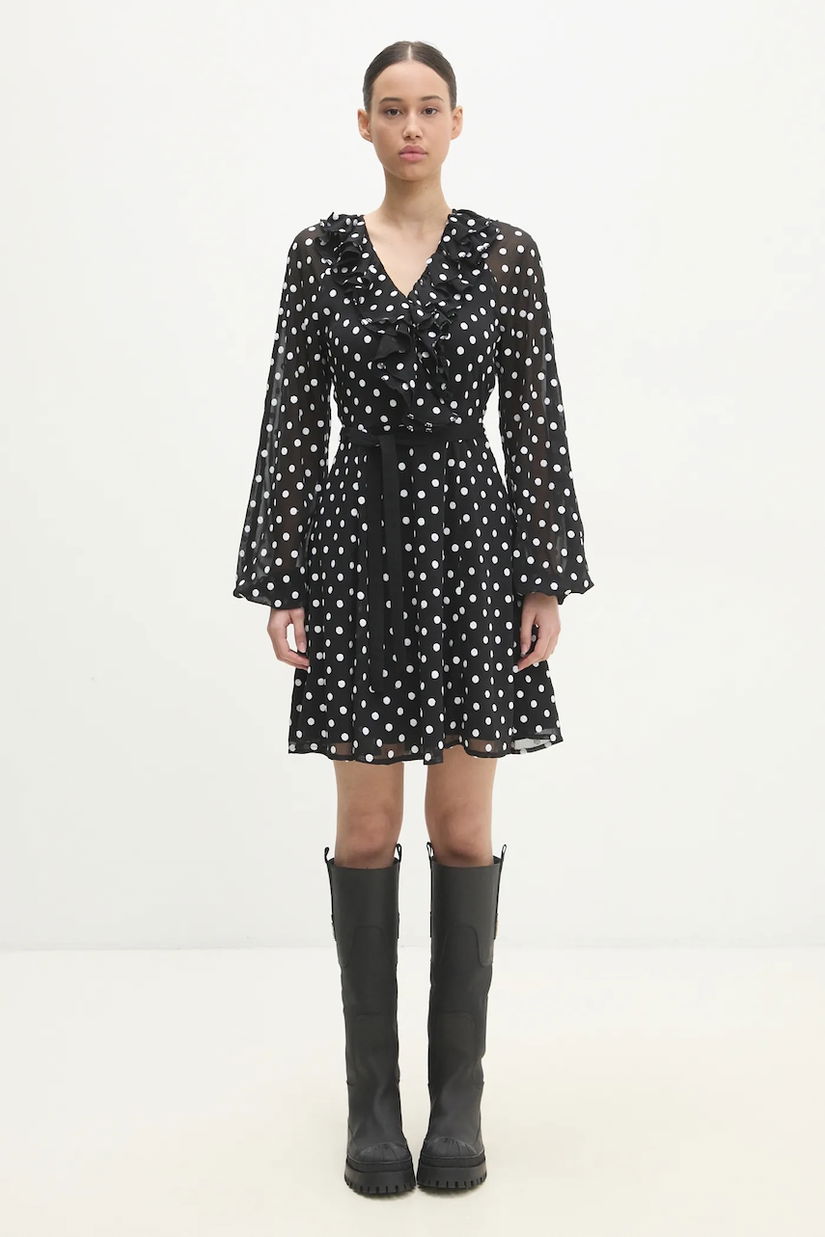 Rotate rochie Chiffon Ruffle Mini culoarea negru, mini, evazată, 113258000