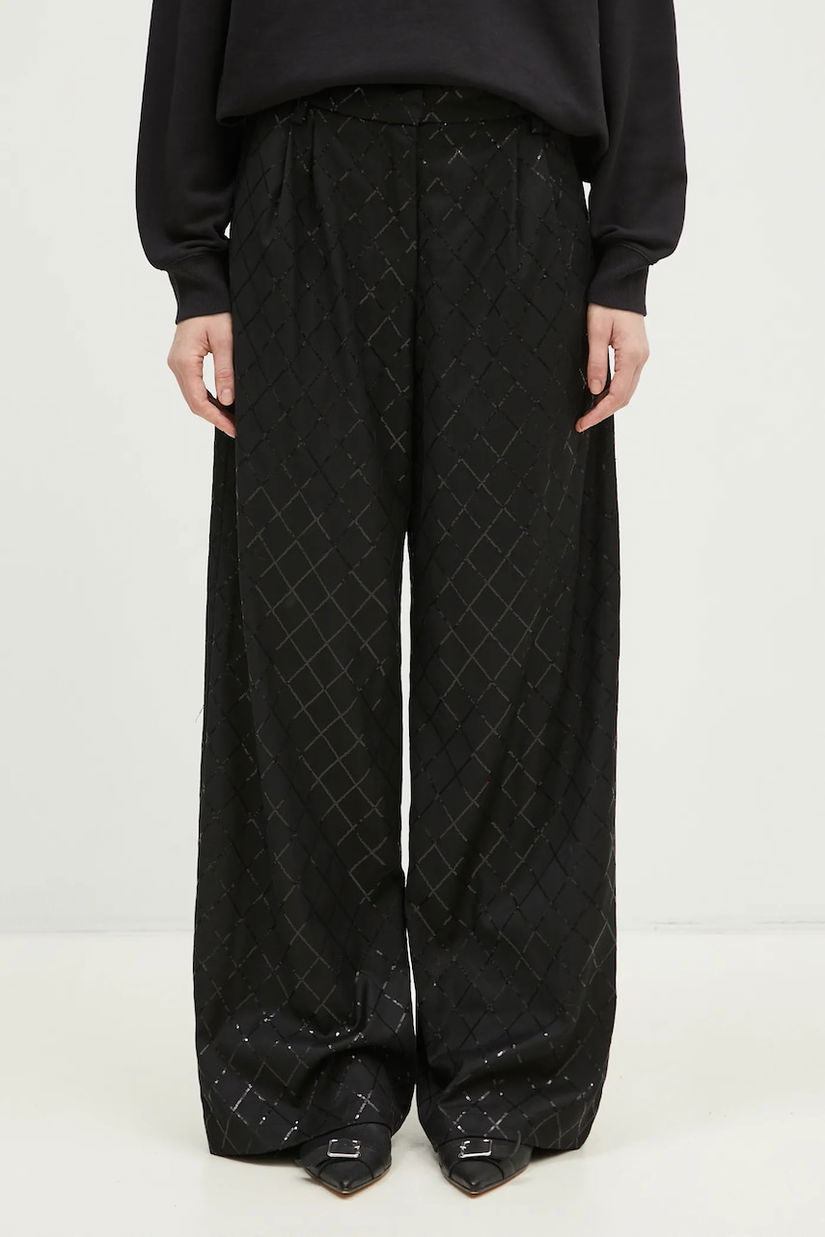 Rotate pantaloni Wide Leg Sequins Pants femei, culoarea negru, lat, medium waist, 113326100