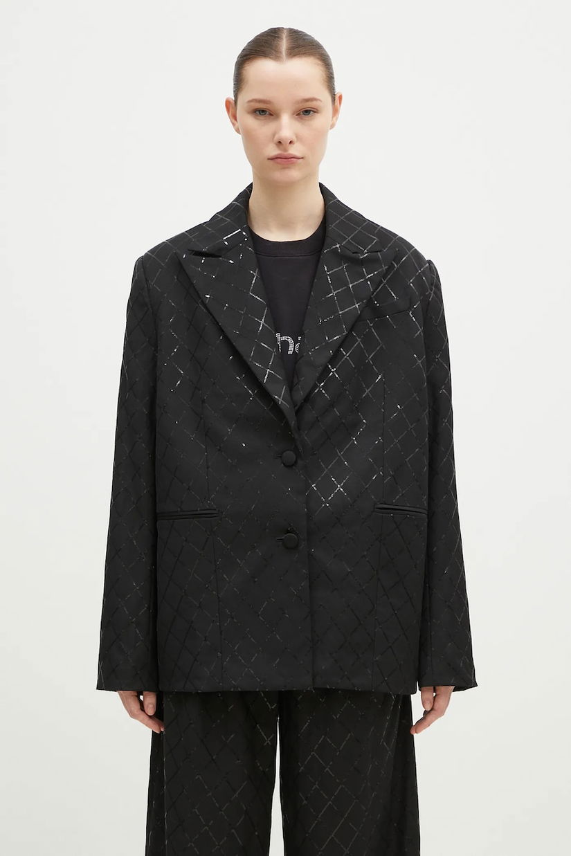 Rotate sacou din lana Oversized Sequins Blazer culoarea negru, un singur rand de nasturi, 113325100