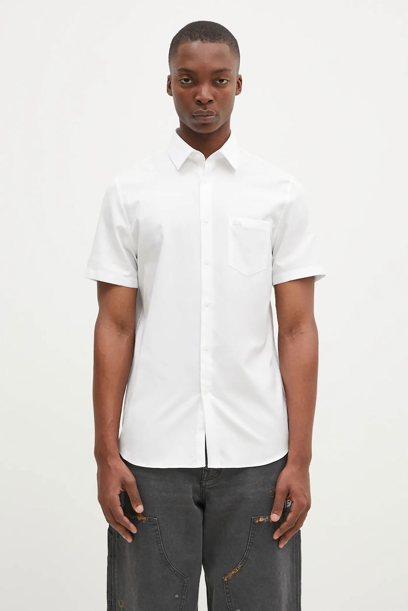 Lacoste camasa din bumbac barbati, culoarea alb, cu guler clasic, regular, CH8528