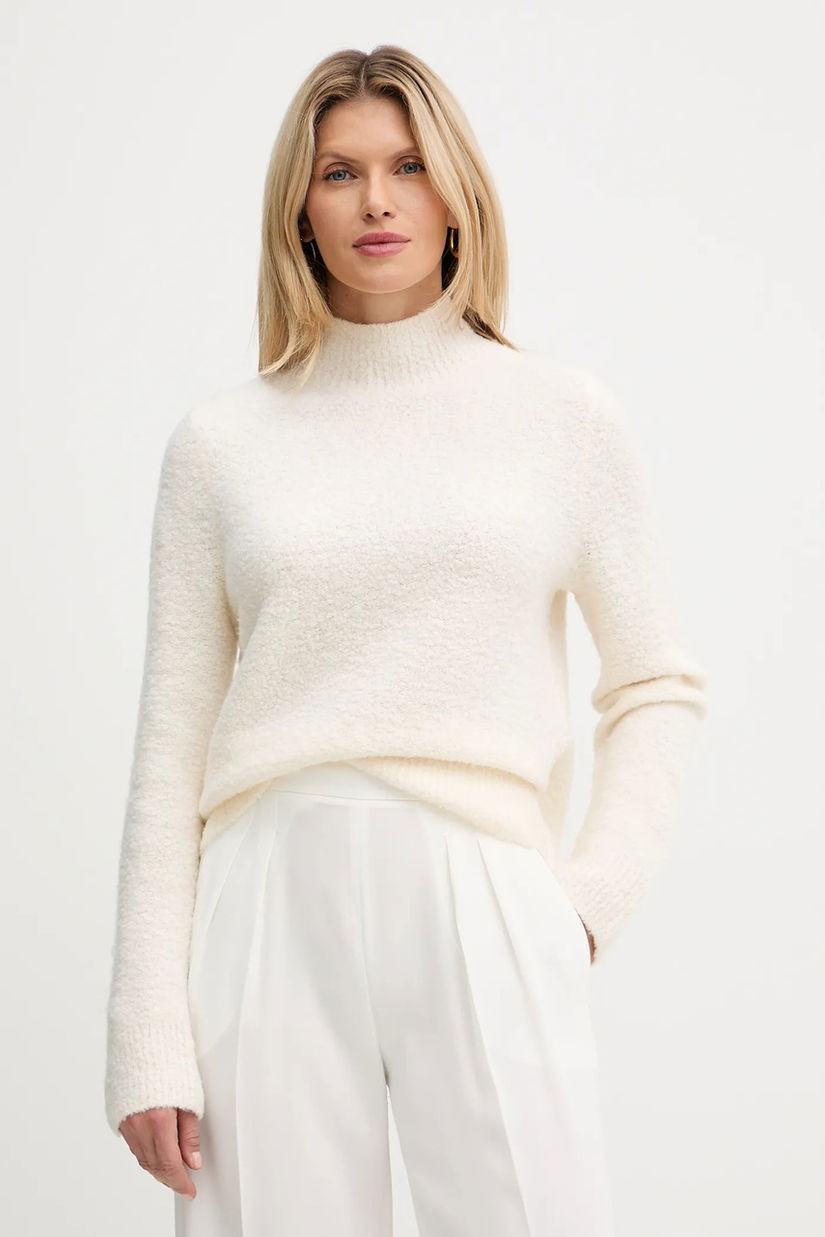 BOSS pulover din amestec de lână culoarea bej, light, cu turtleneck, 50547907