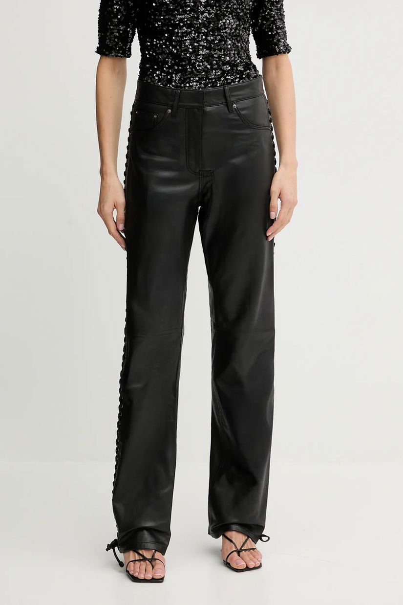Rotate pantaloni de piele culoarea negru, lat, high waist, 115133100