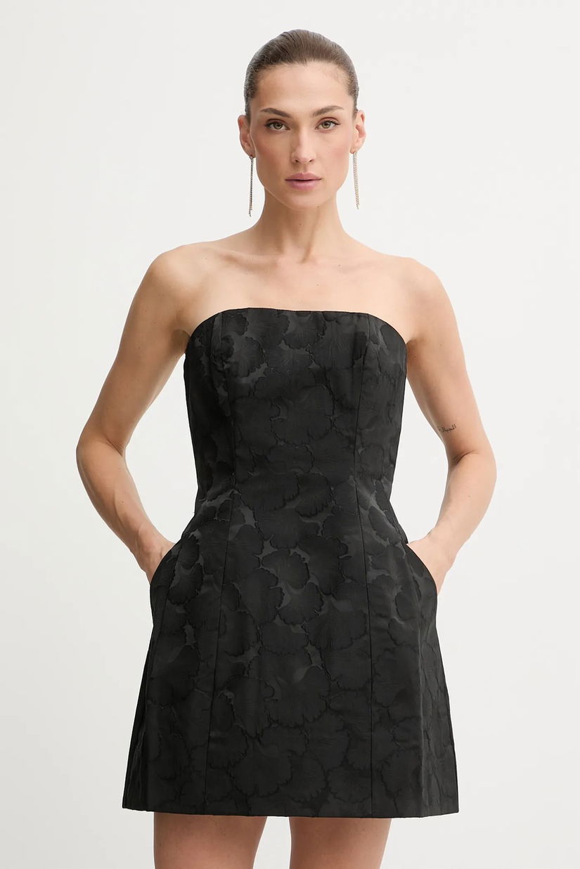 Bardot rochie culoarea negru, mini, evazați, 60099DB