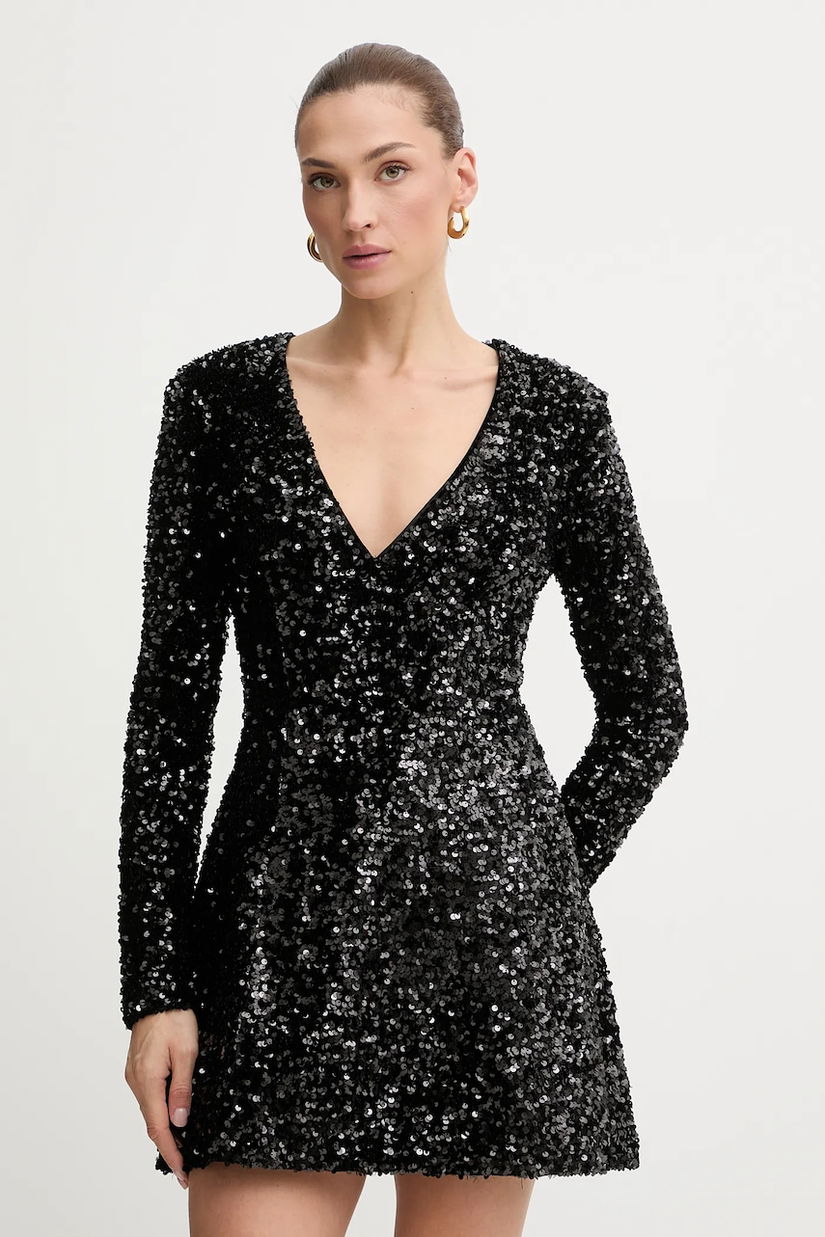 Bardot rochie culoarea negru, mini, evazați, 60054DB