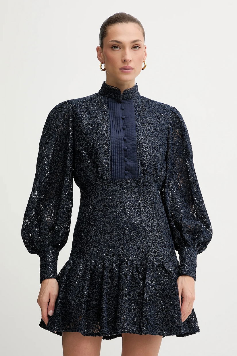 Bardot rochie culoarea bleumarin, mini, evazați, 58421DB4