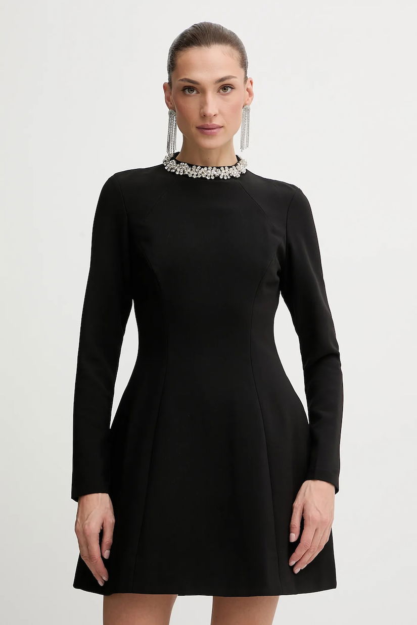 Bardot rochie culoarea negru, mini, evazați, 59527DB1