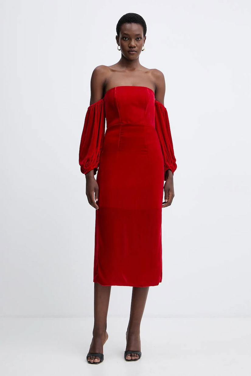 Forte Forte rochie din mătase culoarea roșu, midi, mulată, 14350.mydress