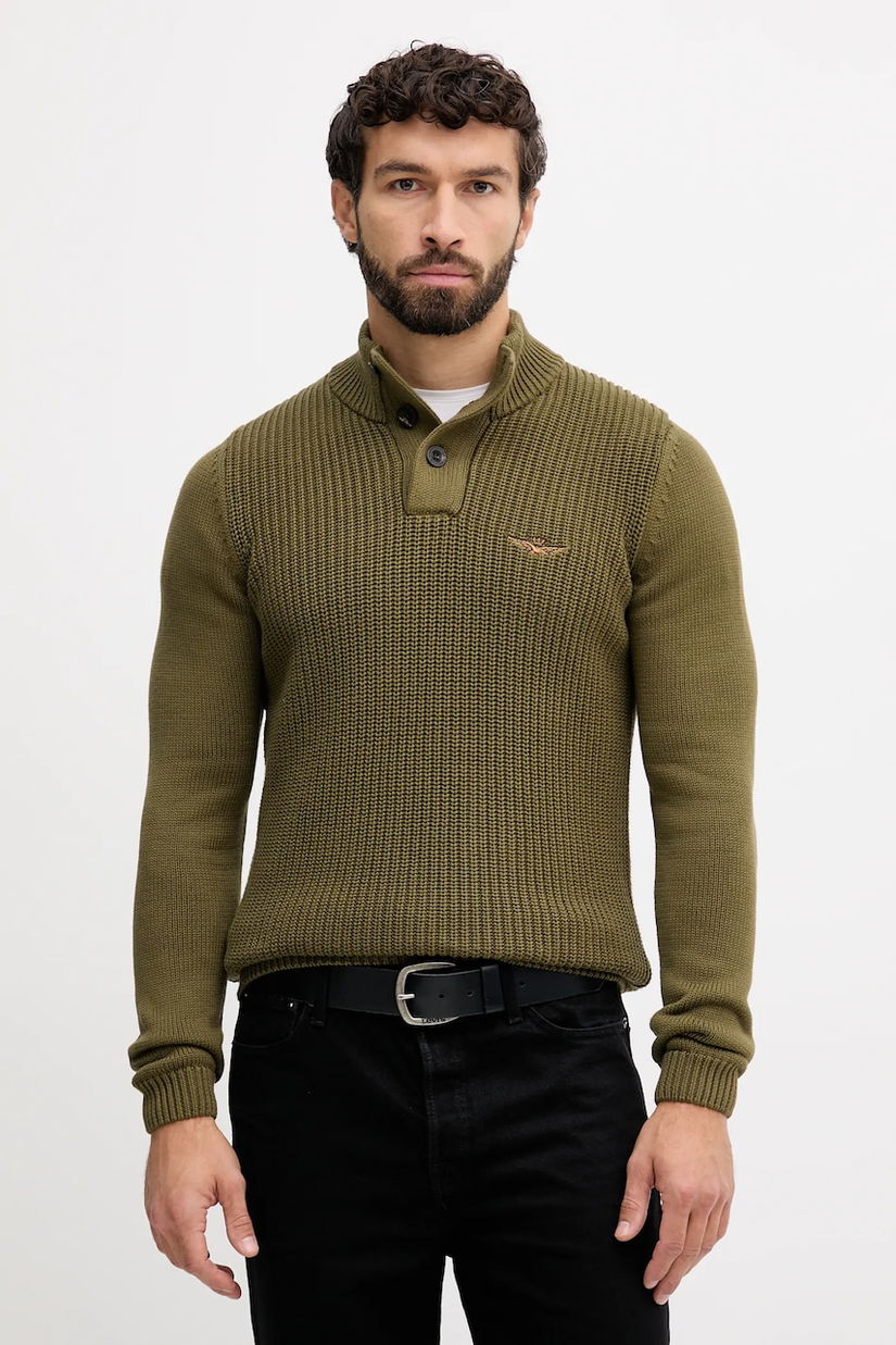 Aeronautica Militare pulover de bumbac culoarea bej, light, cu turtleneck, MA1572UL00409