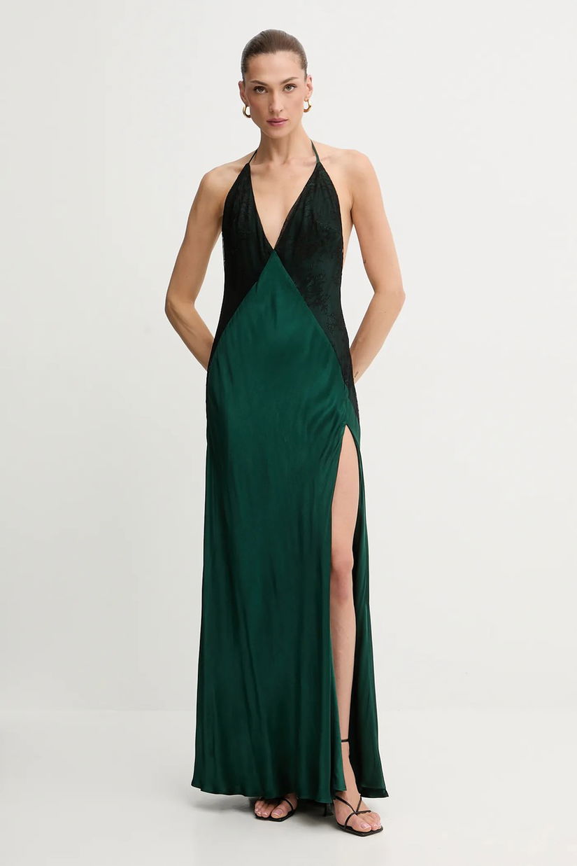 Bardot rochie culoarea maro, maxi, evazați, 59977DB