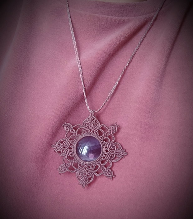 Colier talisman pandantiv mandala cu ametist
