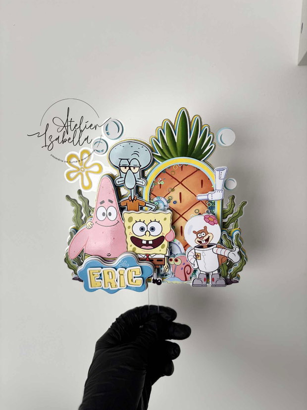 Decor pentru tort tip Shaker cu tematică SPONGE BOB