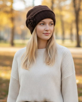 Beretă tricotată manual din mohair Visone  eleganță și rafinament italian