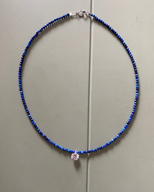Colier cu lapis lazuli, pandantiv din zirconiu/argint rodiat și inchizatoare din argint rodiat