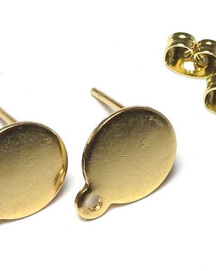 Tortite cercei din inox, rotunde, aurii, 13x10.5 mm