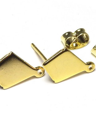 Tortite cercei din inox, aurii, romb, 13x8.5 mm