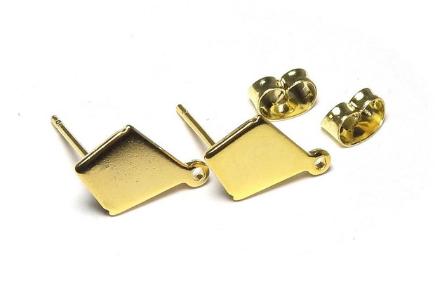 Tortite cercei din inox, aurii, romb, 13x8.5 mm