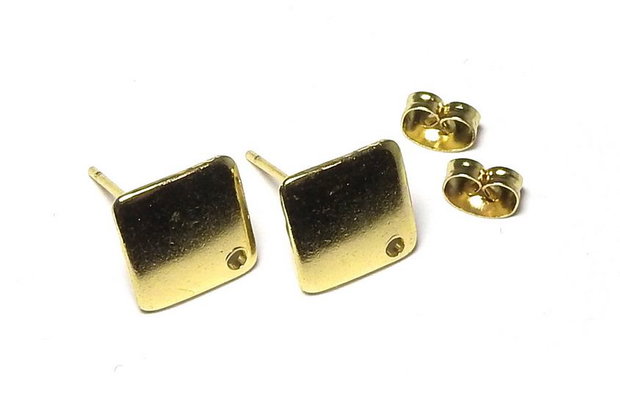 Tortite cercei din inox, romb, aurii, 13.5x13.5 mm