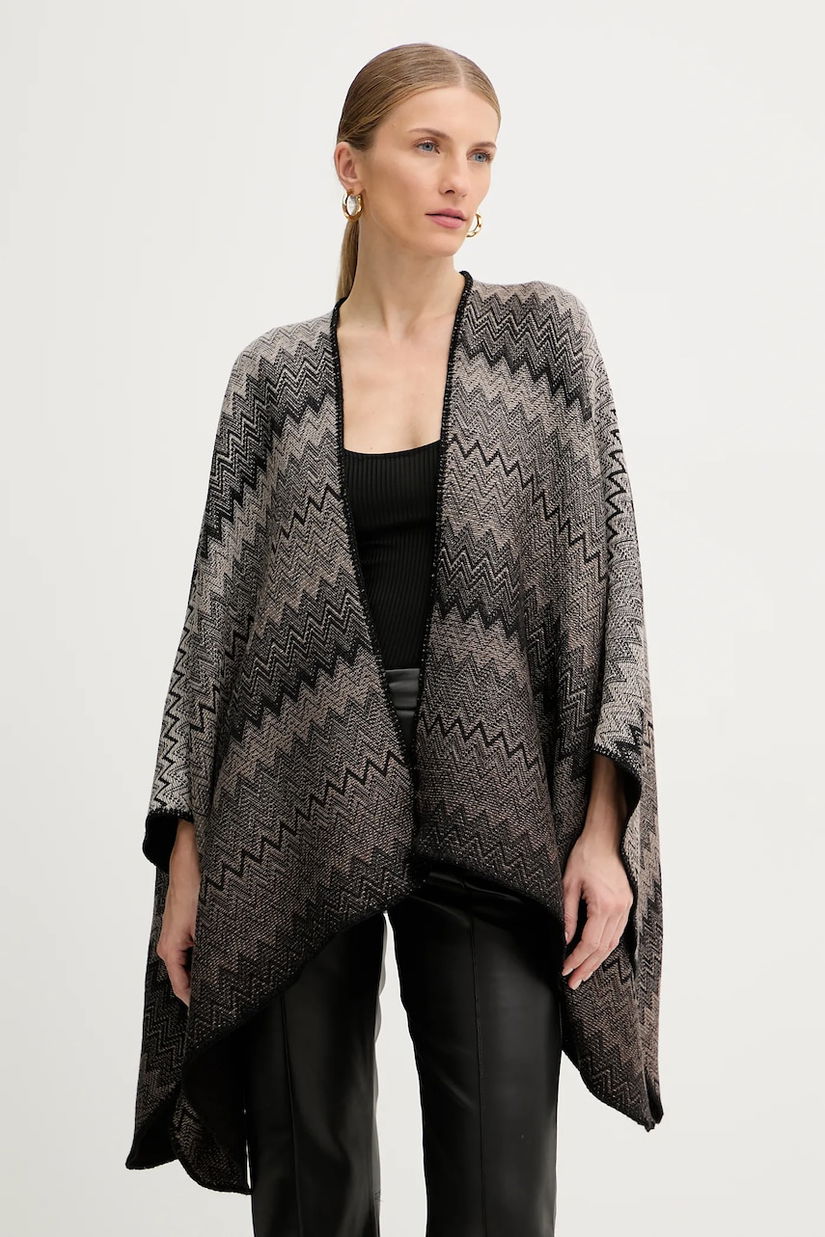 Missoni poncho de lână culoarea maro, light, MA80WODA420