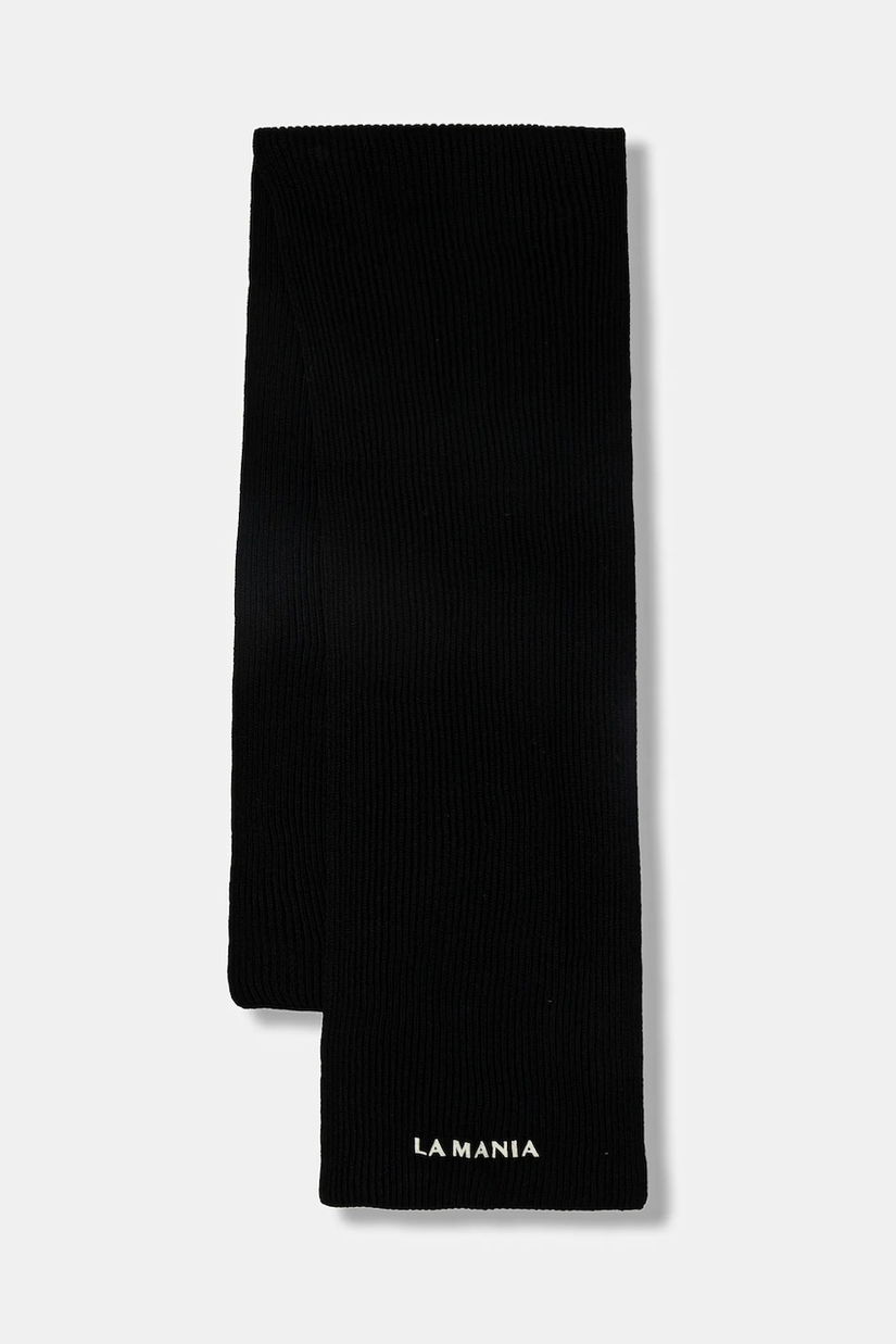La Mania eșarfă de lână MERINOWOOL culoarea negru, uni, MERINOWOOL