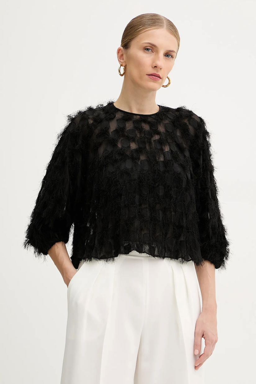 BOSS bluză culoarea negru, cu imprimeu, 50546822