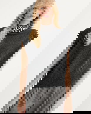 Gestuz vestă de lână culoarea gri, light, cu turtleneck, 10910779