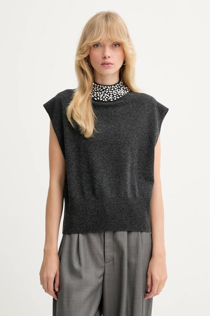 Gestuz vestă de lână culoarea gri, light, cu turtleneck, 10910779