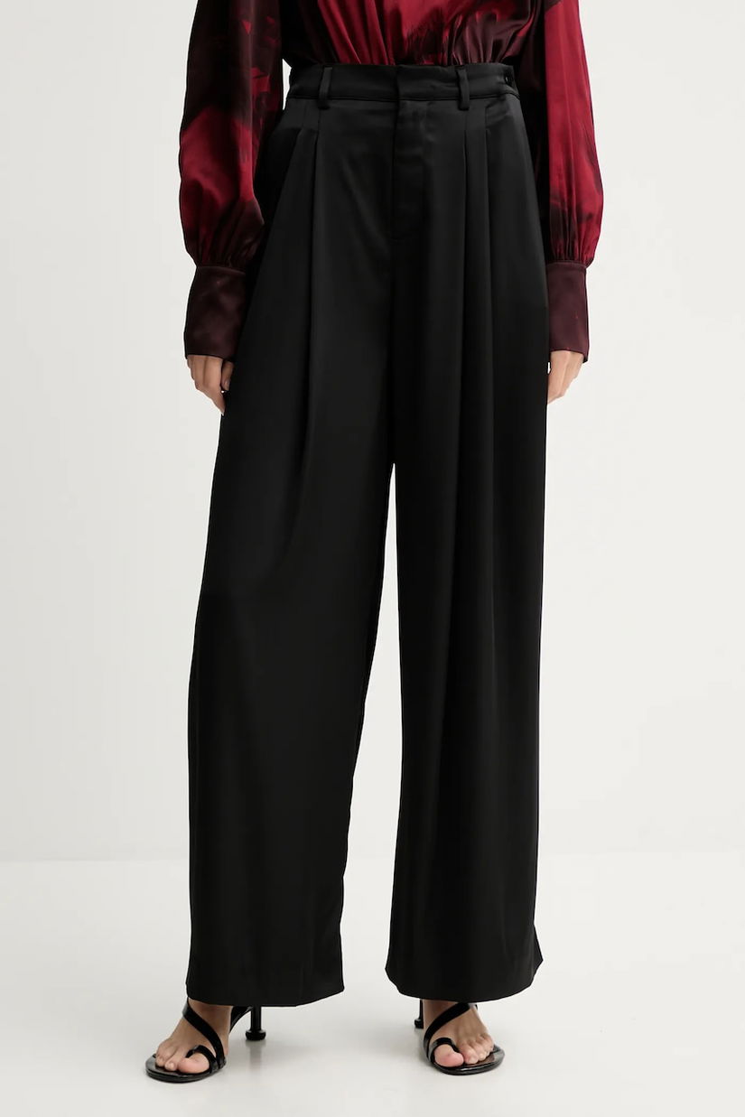 Gestuz pantaloni culoarea negru, lat, high waist, 10910805